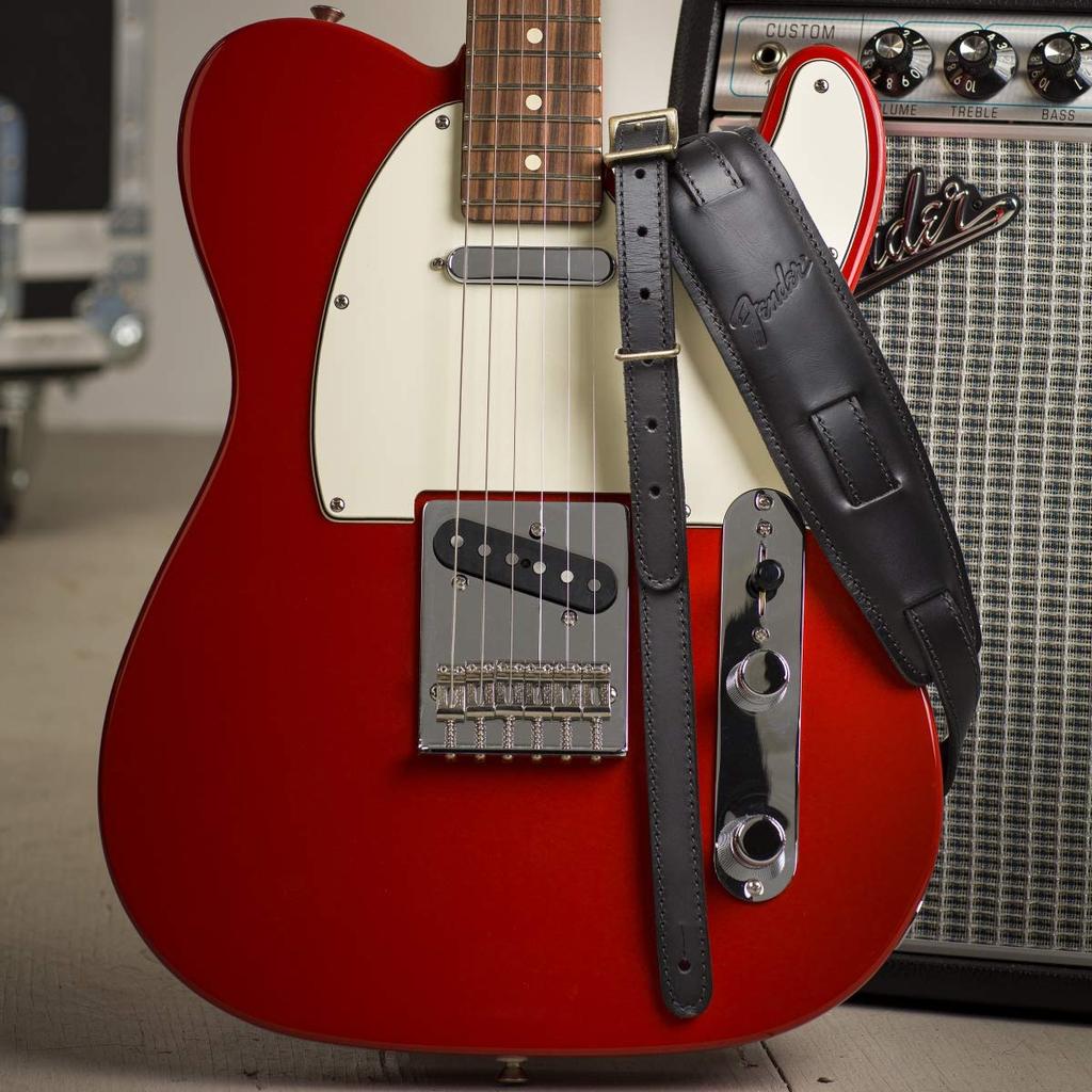 Fender leather Saddle Black USA-made strap, Mustang™ Strap,