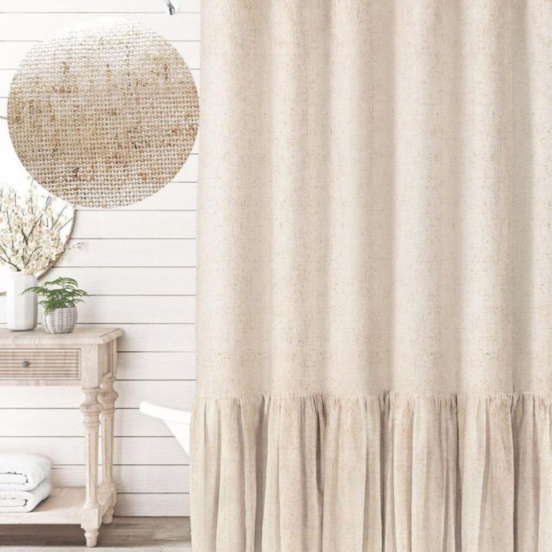 Черные linen шторы для ванной с крючками