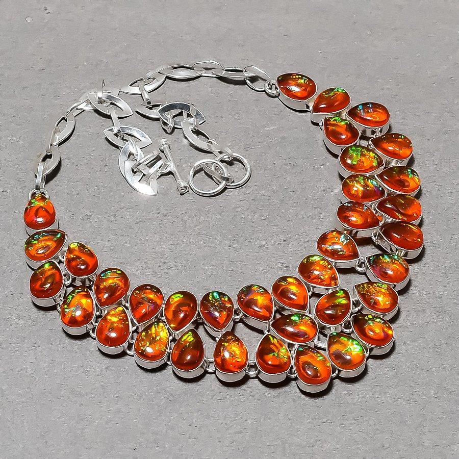 Orange Australian Triplet Opal Necklace 18" Adjustable Chain Pear Gemstone Gifts