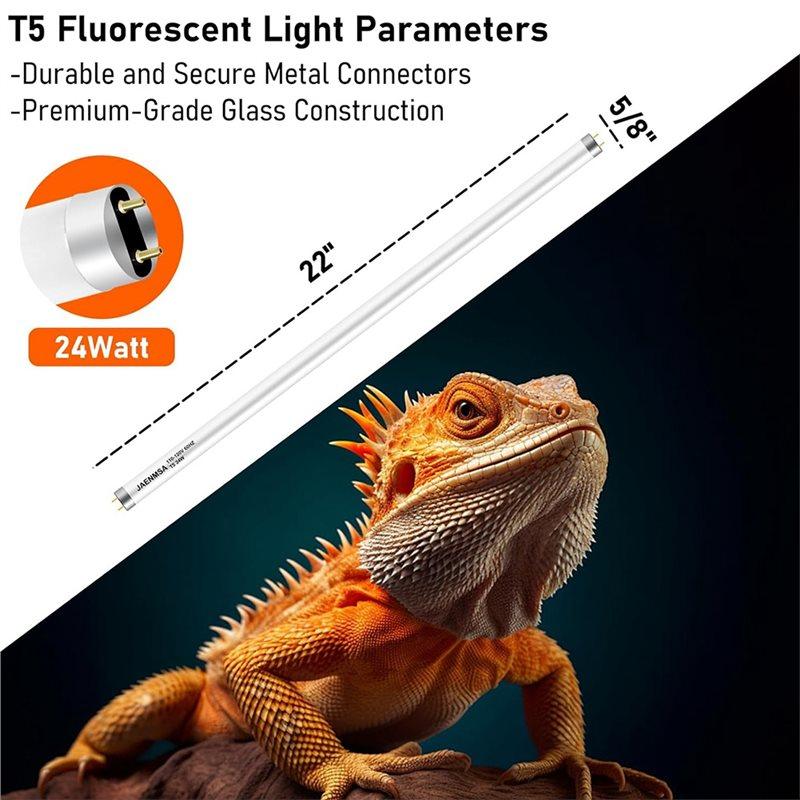 Reptile UVB Light Bulb T5 10.0, 24W HO UVA UVB For Bearded Dragon Light Bar 22 Inch 2 Pack