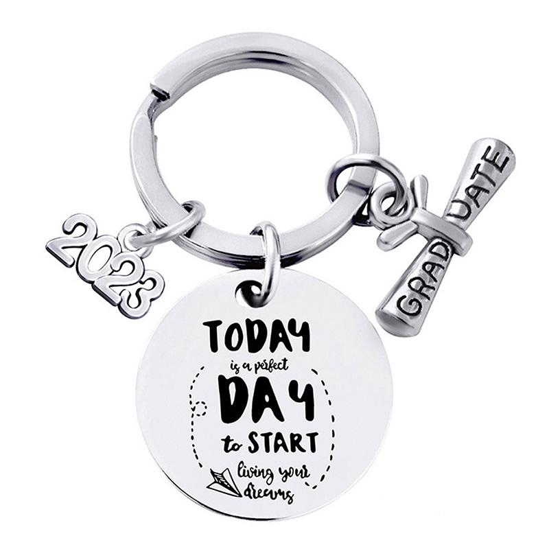 Graduation Gift Stainless Steel Keychain Rings Key Holder Creative Decorated Accessories