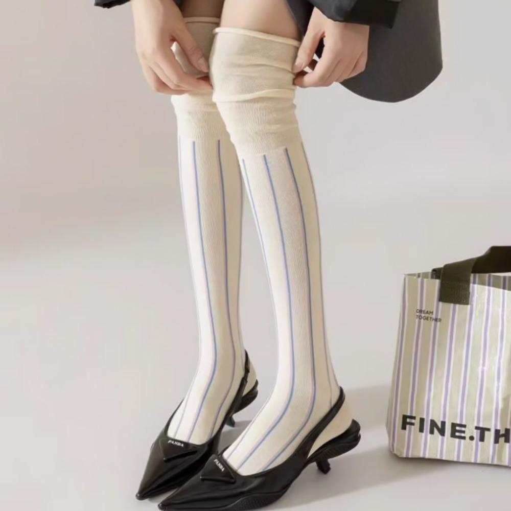 Vertical Stripes Thigh High Socks Loose Mouth High Socks Knee Length Stockings Autumn/Winter