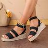 Модные летние женские сандалии на танкетке, на высоком каблуке, женские черные с открытым носком, на толстой подошве, повседневные, женская обувь, с пряжкой, Sandalias De Mujer