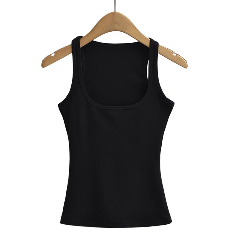 Women Scuplted  Solid Color Square Neck Tank Top