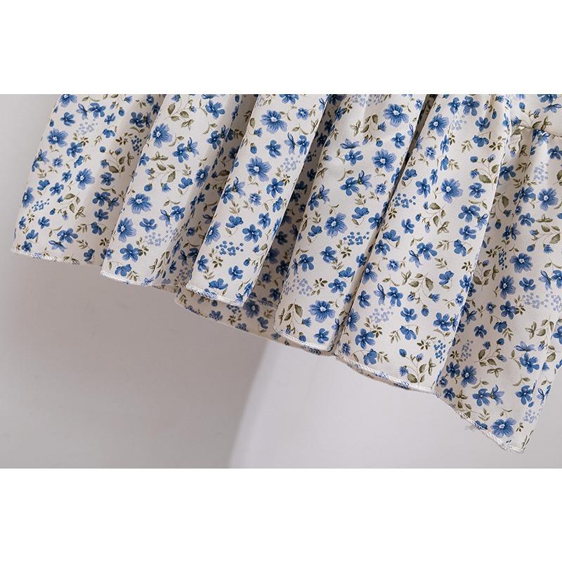 GMXIA Женская мода весна осень цветочный принт короткий длинный рукав квадратный воротник высокая талия повседневные платья