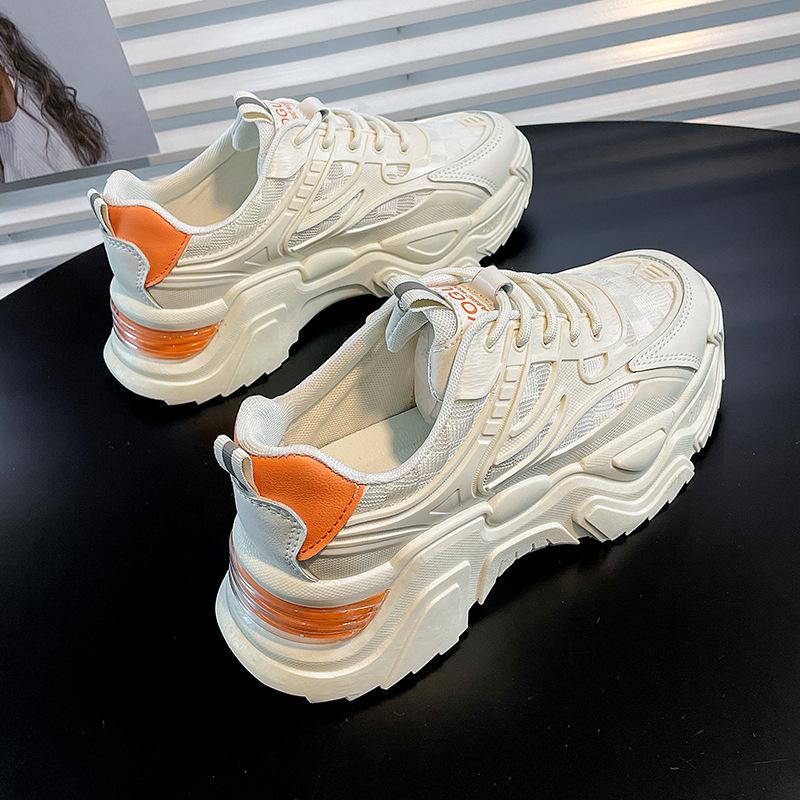 Новая летняя обувь для папы, женские корейские удлиняющие кроссовки с толстой подошвой, дышащие модные кроссовки с одинарной сеткой