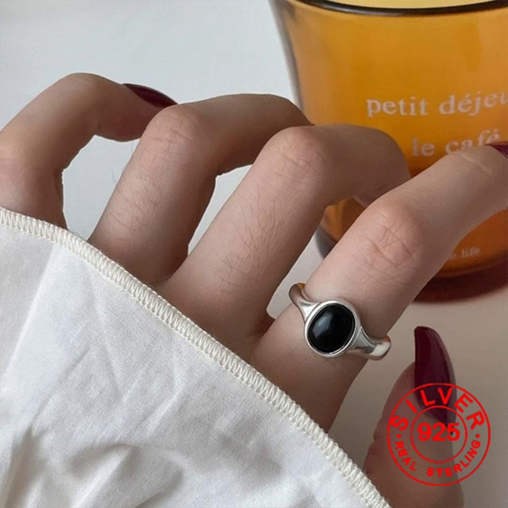 Xiaomi BF CLUB Кольца Серебристого Цвета для Женщин Модные Геометрические Ручной Работы Неправильный Черный Камень Кольцо Вечеринка Рождественский Подарок