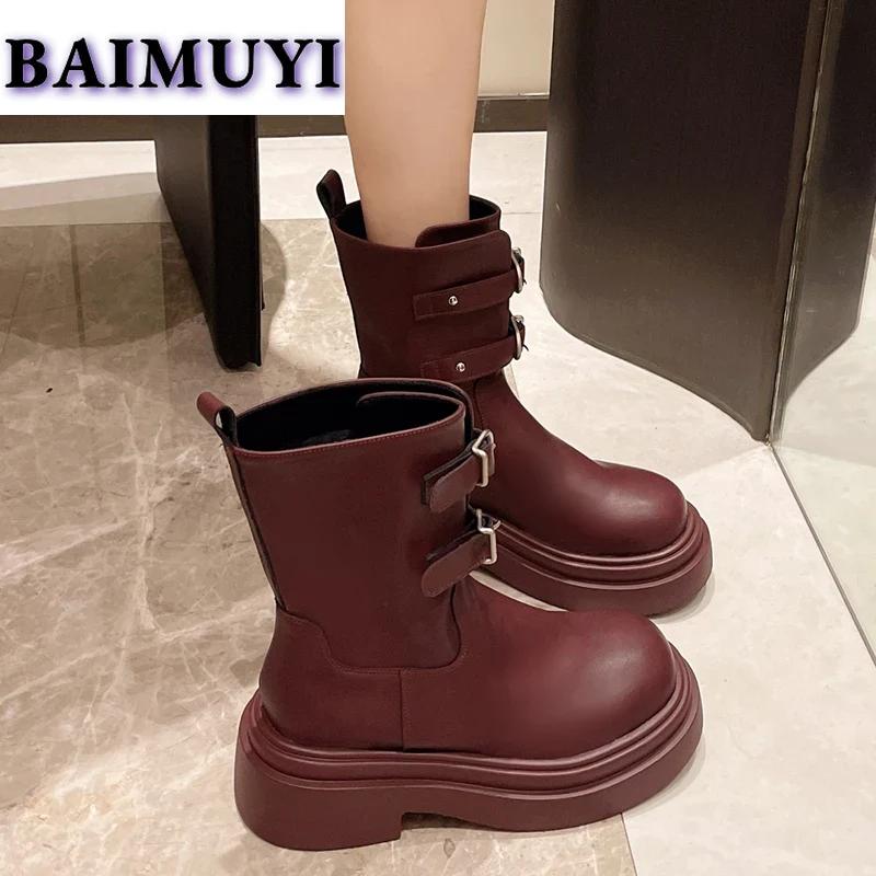 Женские ботильоны на платформе, туфли на среднем каблуке, тренд 2025 года, дизайнерские повседневные ботинки Chelsea на толстой подошве, новые туфли-лодочки в стиле готика-панк Mujer Botas