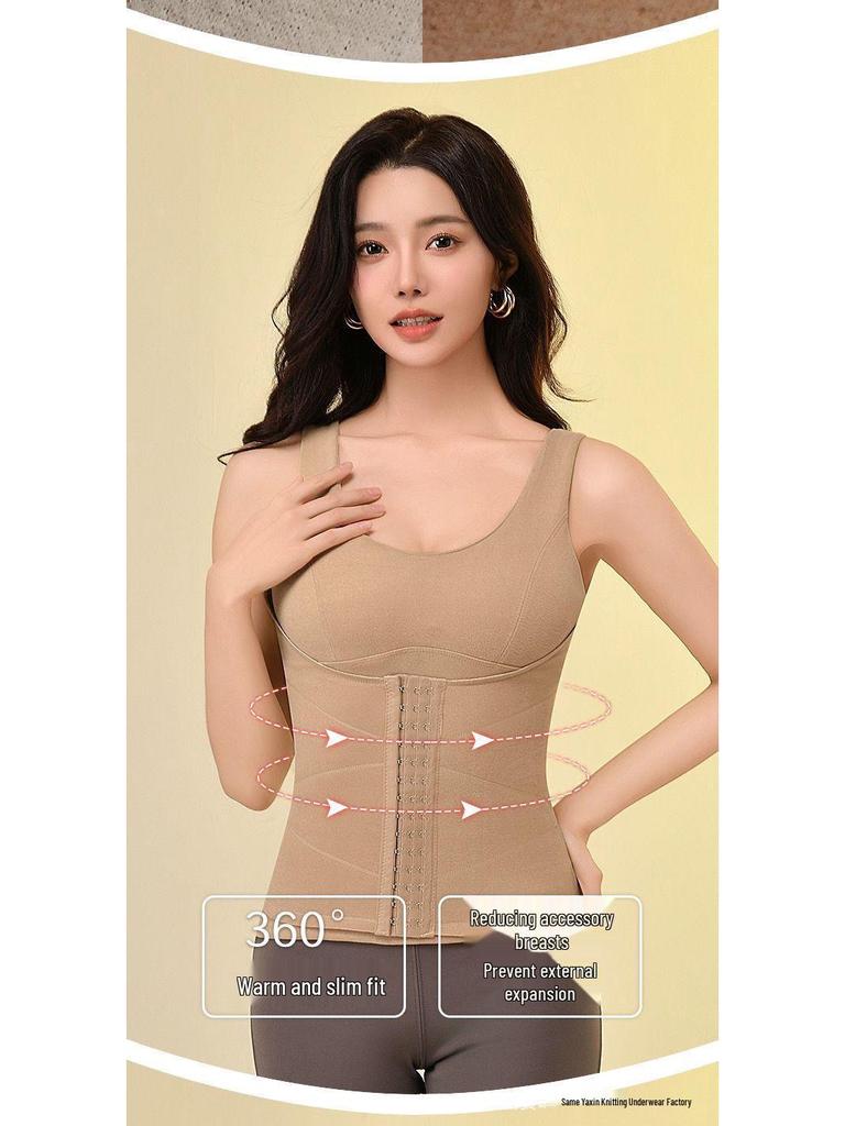 Женский плюшевый термобазовый слой: Бархатная теплая рубашка, подчеркивающая талию и утягивающая живот, с жилетом, генерирующим тепло, и поддерживающим поясом.