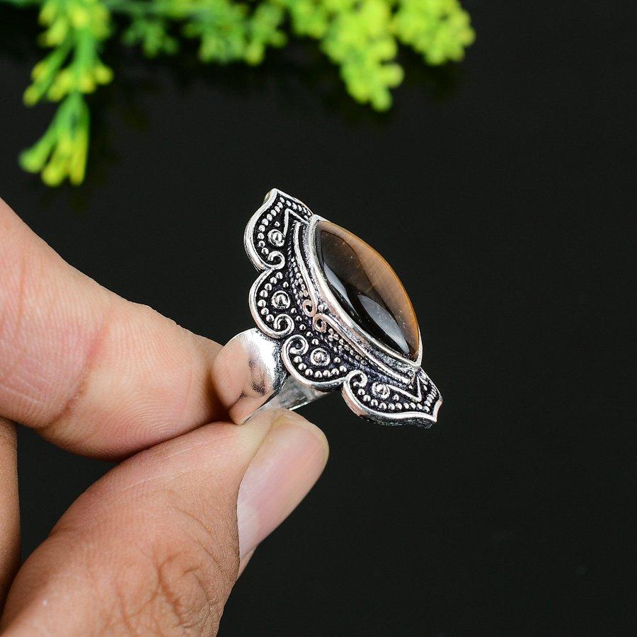 Кольцо из серебра 925 пробы с натуральным тигровым глазом, размер 11,5 Q2z08