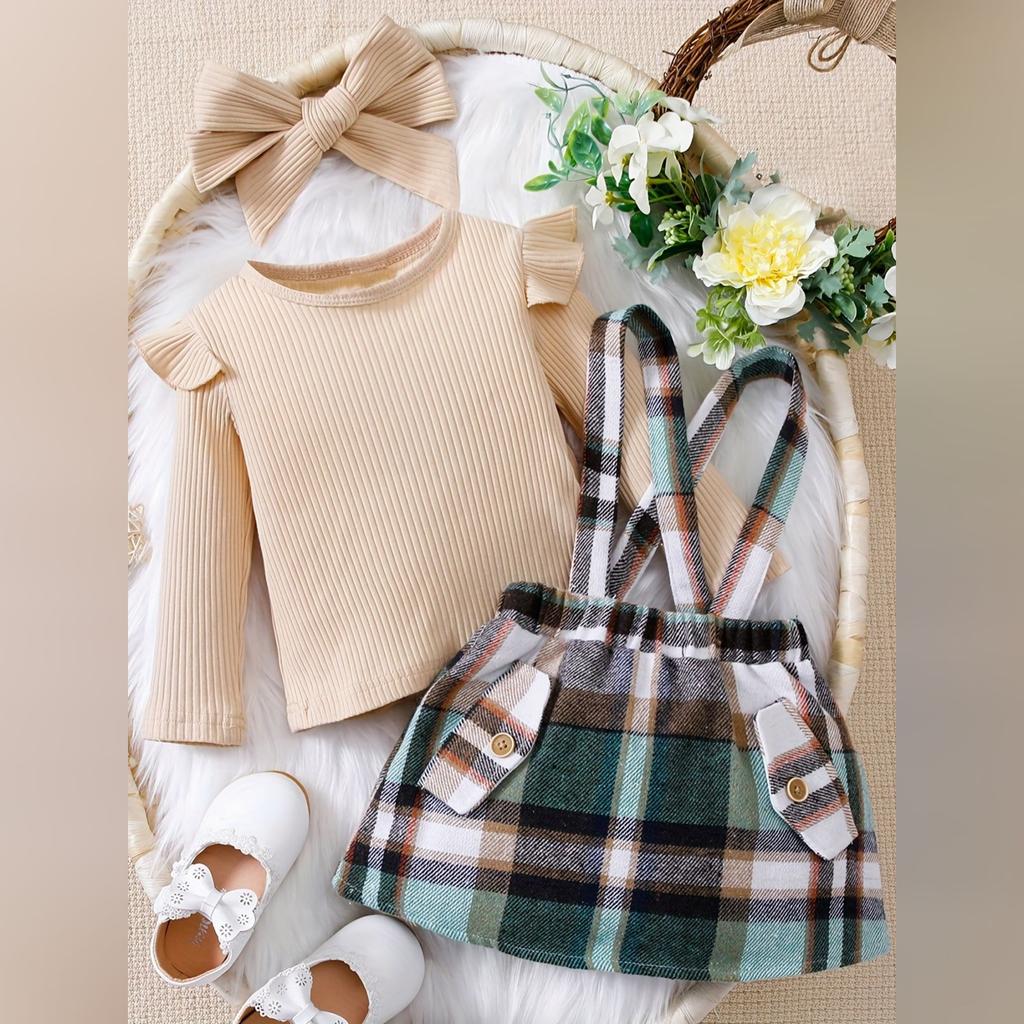 Минималистичный комплект платья-сарафана в клетку для девочек-малышек