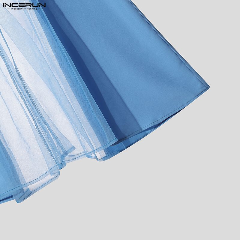 INCERUN Мужские брюки с широкими штанинами, на молнии, с сетчатой полупрозрачной вставкой на талии