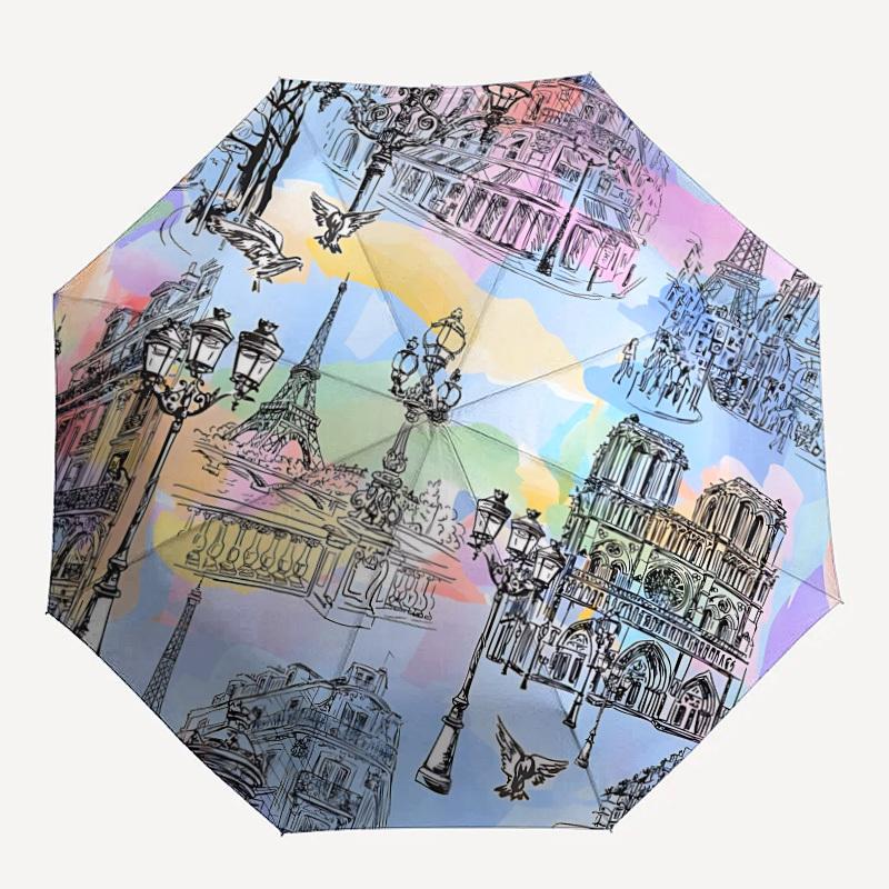 1pc Paris Landmarks Automatic Folding Umbrella - 8-Rib Automatic Open/Close, Large Canopy Birthday Festival Gift yy251217121