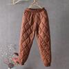 Yousheng Women Winter Pants High Elastic Waist Thick Padded Solid Color Loose Soft Ankle-banded Casual Pockets Lightweight Lady Down Trousers