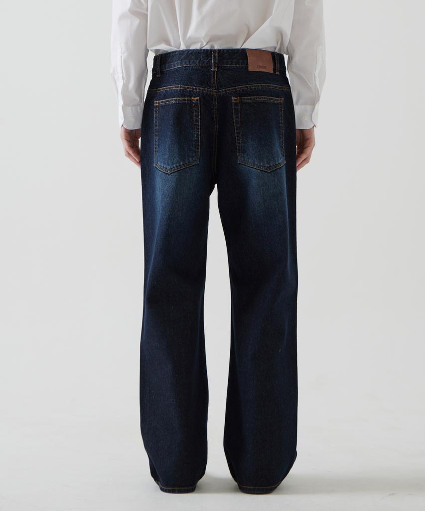 Ssinedeu [Джинсы Saturn Wide Washed с защипами - Глубокий индиго] Джинсы Saturn Wide Washed с защипами - Глубокий индиго