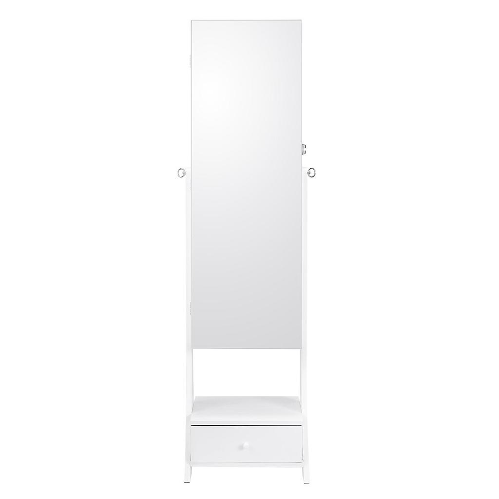 Mirror Jewelry Cabinet Standing Mirror with Storage Full Length White