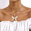 Women Rhinestone Inlaid Butterfly Pendant Chain Necklace Party Jewelry Gift
