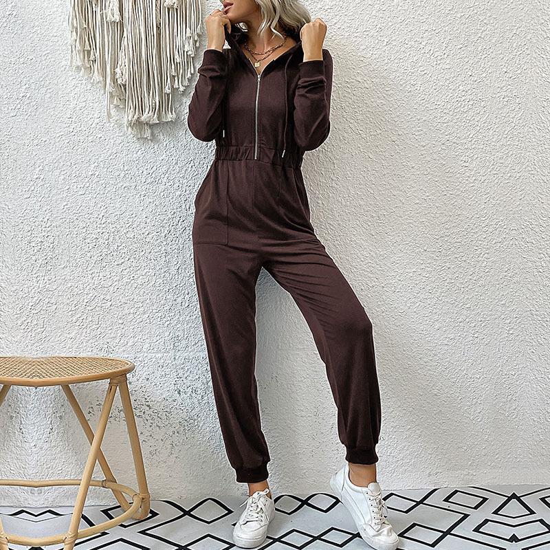 8 Color Women's Stylish Clothing Hooded Long-sleeved Zipper Hoodie Casual Sports Jumpsuits & Rompers