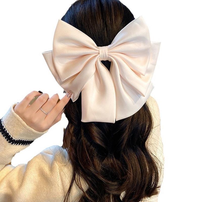 Female Satin Bow Hairpin Ponytail Clip Bowknot Ribbon Spring Clip Temperament Accessories Korean Fashion Elegant