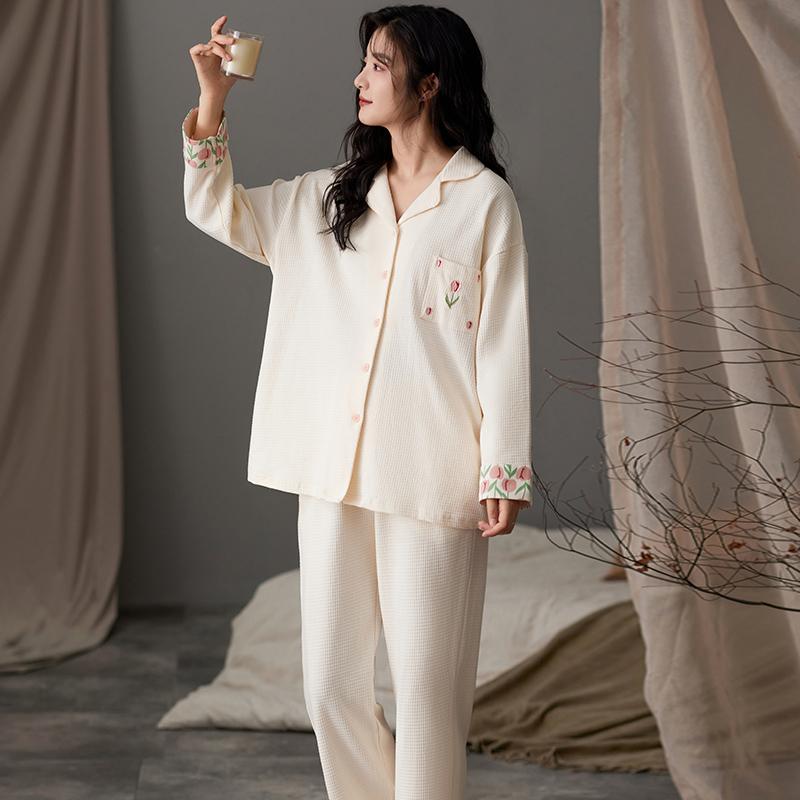 Пижамный комплект Flower Sweet для женщин, милый кавайный комплект с длинными рукавами и длинными штанами, осенне-зимняя одежда для девочек, уютная пижама, мягкая пижама