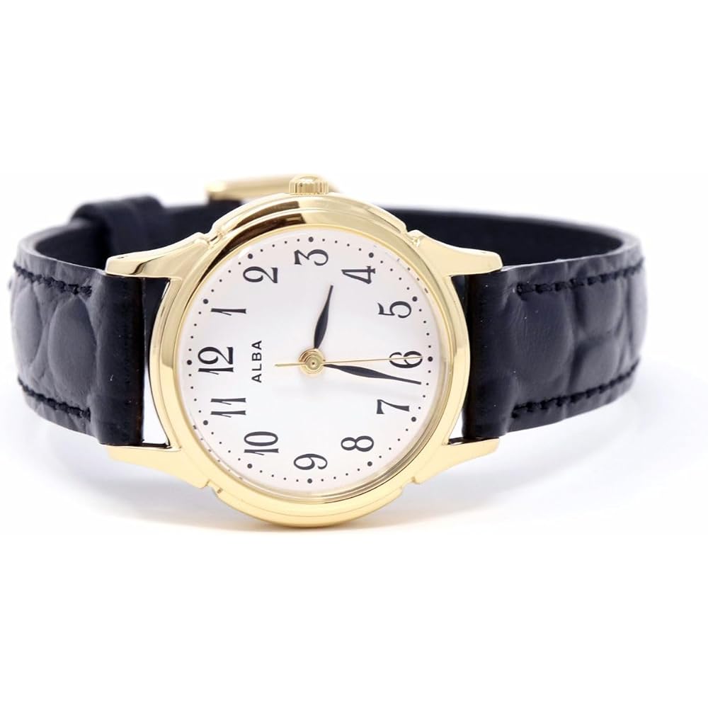 Женские кварцевые часы Seiko Alba Аналоговые Нержавеющая сталь Водонепроницаемые 5 ATM Белый циферблат Золотой корпус
