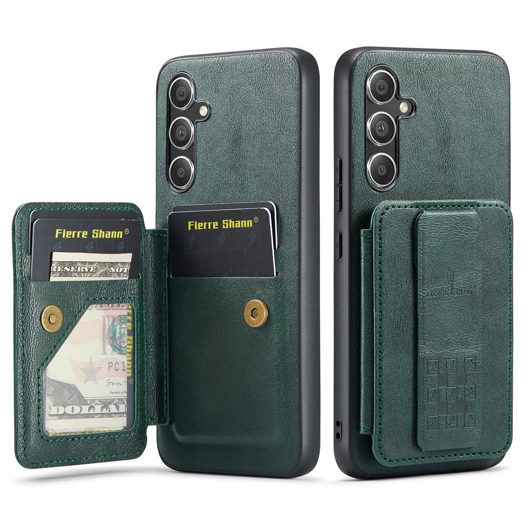FIERRE SHANN 024 Style For Samsung Galaxy S25 Case Card Holder Kickstand Waxy Texture Leather + TPU Phone Cover