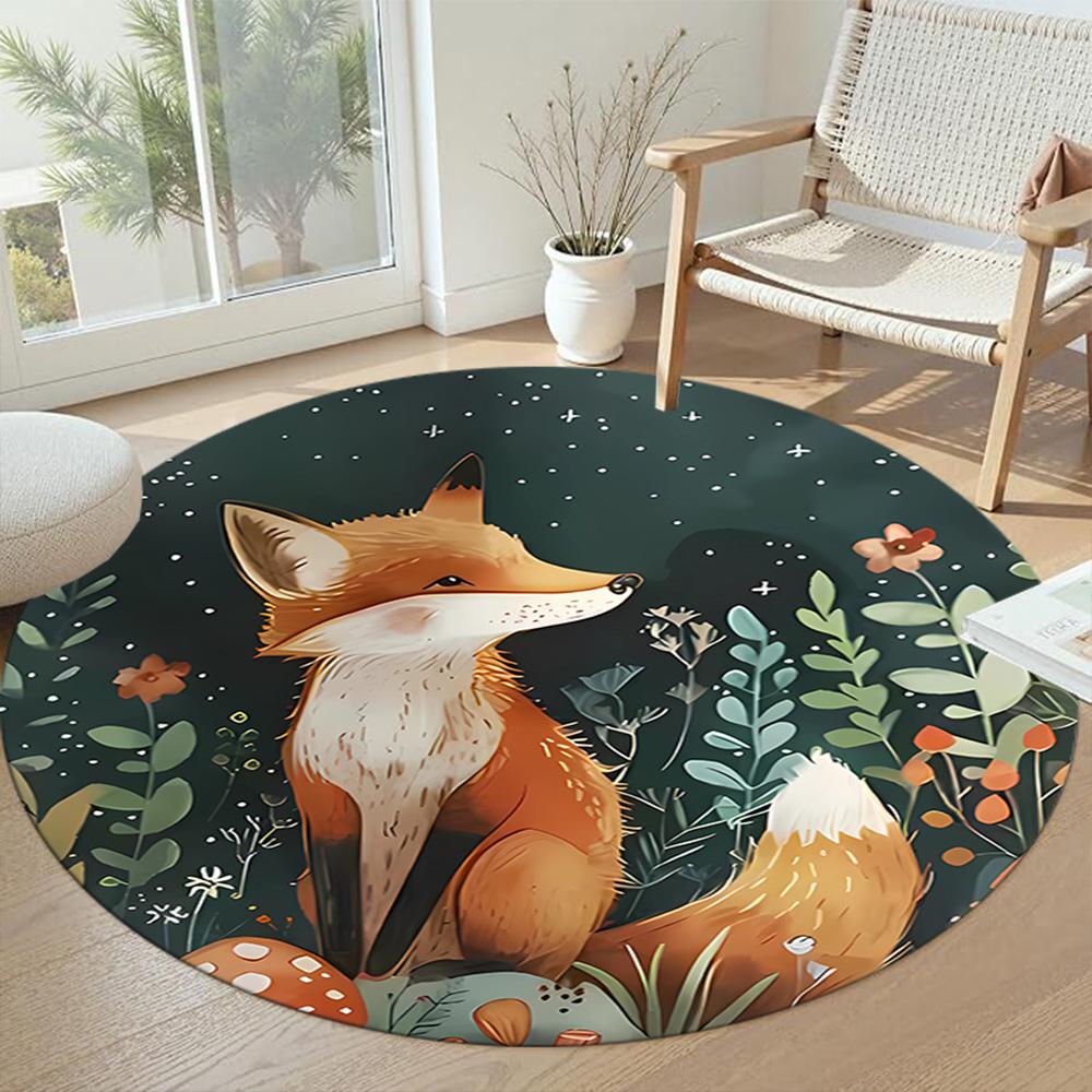 Fox Round Carpet Suitable for Balcony Bedrooms Study room Kitchen Anti-slip Round Rug Decorate Offices Perfect Gift for Friends Family
