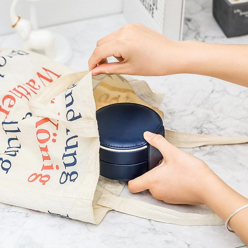 Travel Organizer Case White Round Jewelry Storage Box Ear Studs Necklace Ring Box Waterproof Double Layer Flannel With Mirror