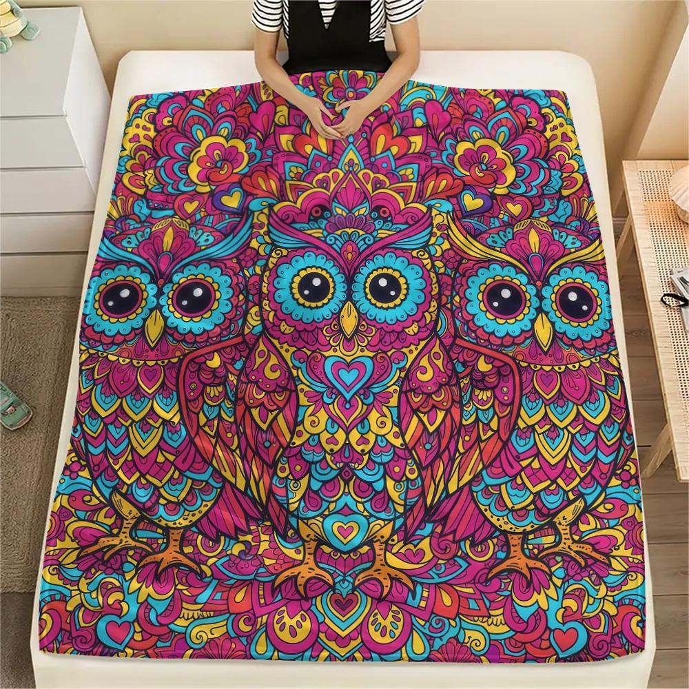 1PC Psychedelic Totems Print Flannel Blanket, High quality Comfortable for All Seasons, Home Decor, Warmth and Comfort, Perfect for Christmas Gifts