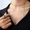 Wind Does Not Fade Temperament Zircon Inlaid Square Strip Pendant Clavicle Neck Chain Titanium Steel Necklace P122