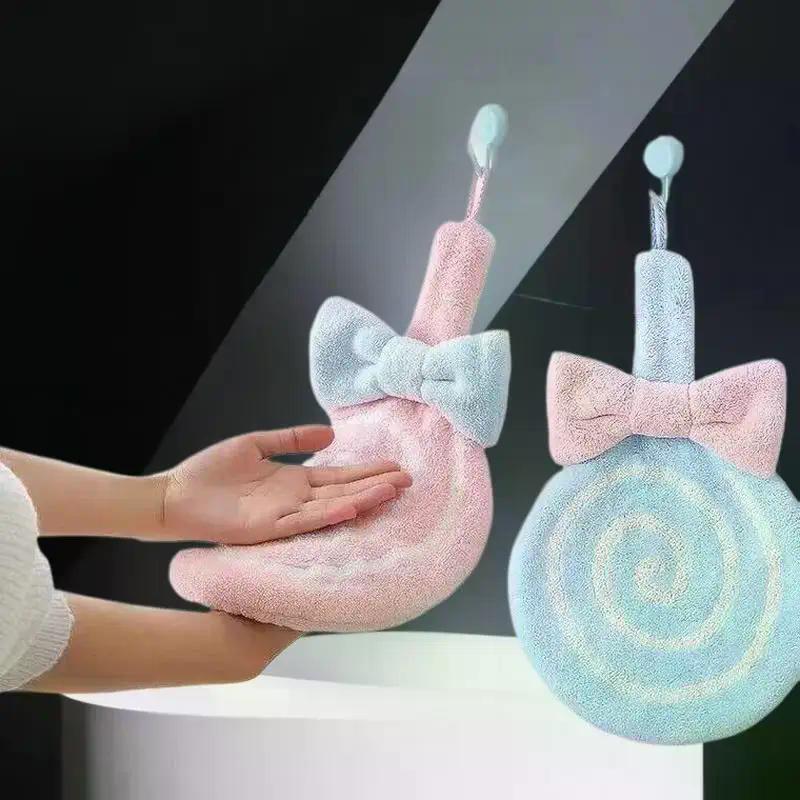 Cartoon Hand Towel Soft Absorbent Coral Velvet Embroidered Skin-friendly Microfiber Lollipop Wiping Cloth For Kitchen Bathroom