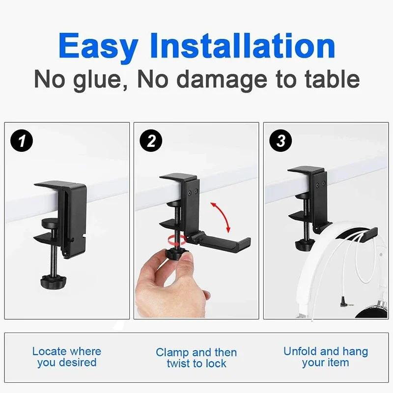 Складная подставка-держатель для гарнитуры из алюминиевого сплава, подставка для игровой гарнитуры, держатель для наушников под стол, крючок для универсальных наушников