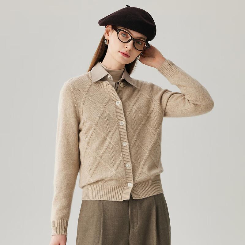 Zhaojun Women's 100% Cashmere Thickened Round Neck Cardigan