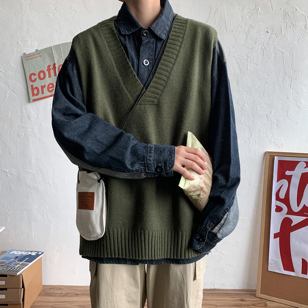 Осенний мужской повседневный жилет, модный жилет без рукавов, свободный вязаный жилет