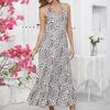 Сексуальное платье с V-образным вырезом и открытой спиной с леопардовым принтом для женщин, летнее элегантное платье для вечеринок и клуба, длинное женское повседневное плиссированное облегающее платье с бретельками через шею 26265