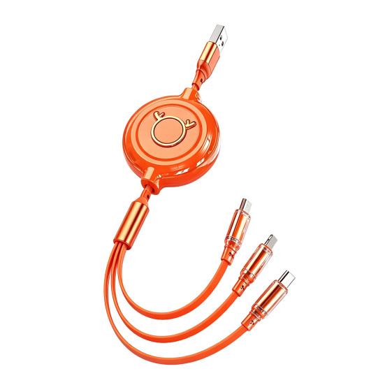 Telescopic Data Cable 3 in 1 USB Charger Cable, 3A Fast Charging Cord for Apple Adjustable Length Android, 30cm-120cm Multi Device Digital