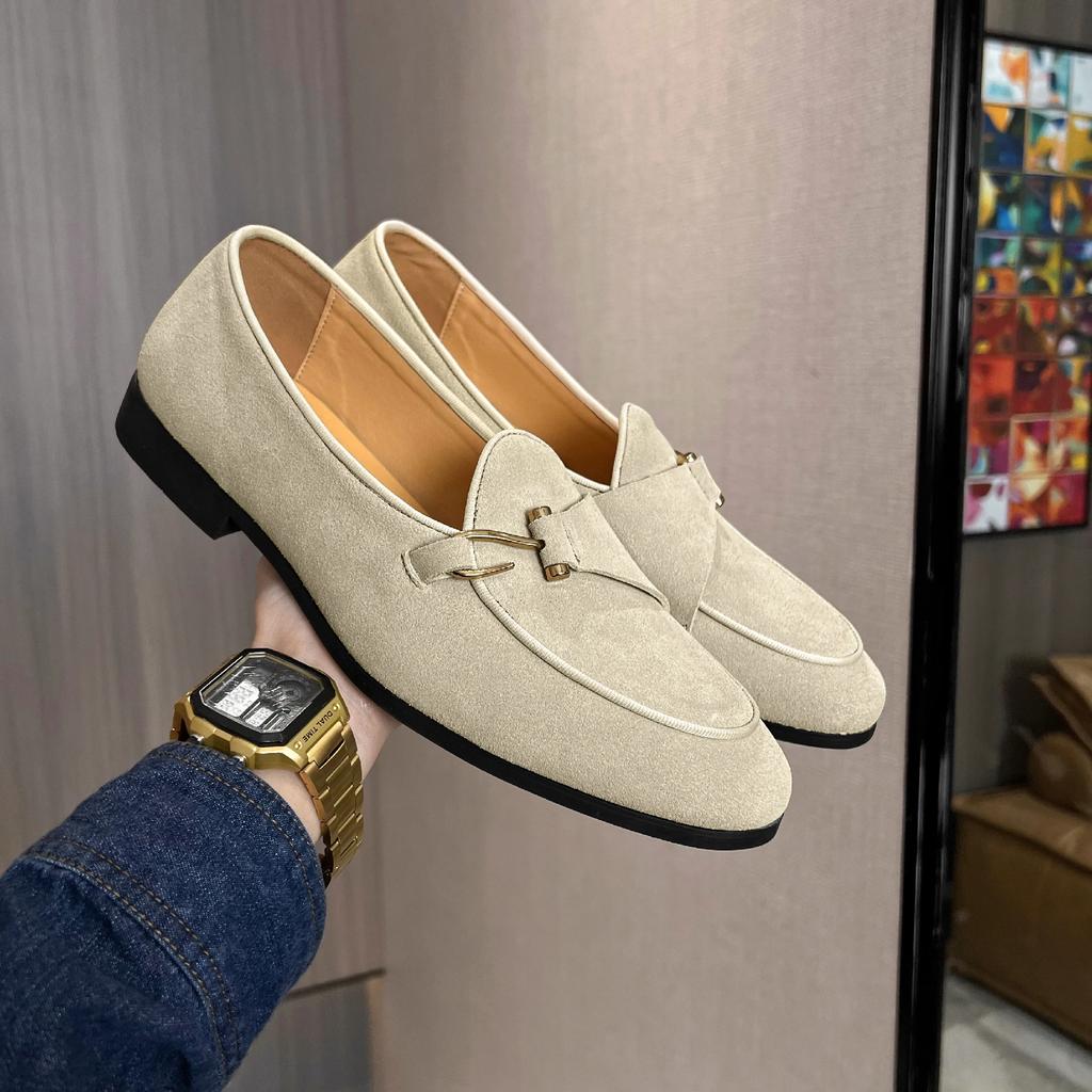 Fashion Men's Casual Shoes Cow Suede Genuine Leather Mens Slip-on Outdoor Driving Flats Classic Buckle Monk Loafers for Men