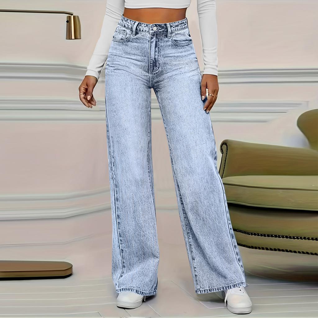 Women's High Waist Washed Women's Jeans Fashionable Versatile Straight Leg Pants