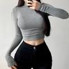 Women Long Sleeve Half Turtleneck T Shirts Ribbed Tight Knit Slim Fitted Casual Basic Crop Tops Cropped T-Shirt