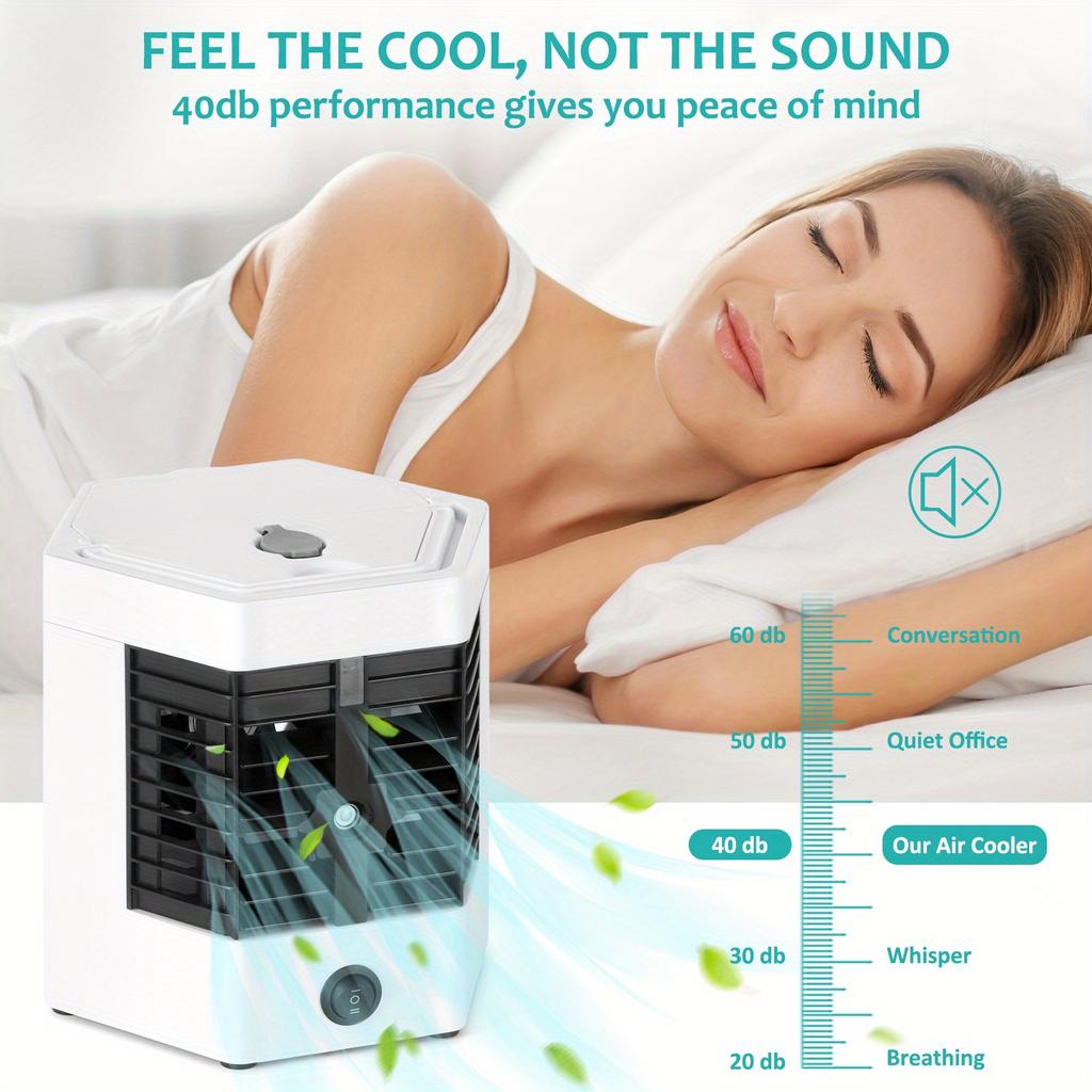 Quick-cooling portable air conditioner fan, mini evaporative air cooler, low noise with humidification function, suitable for bedroom, travel, and