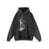 Mens Oversized Hip Hop Hoodie Vintage Washed Cotton Long Sleeve Streetwear Sweatshirt