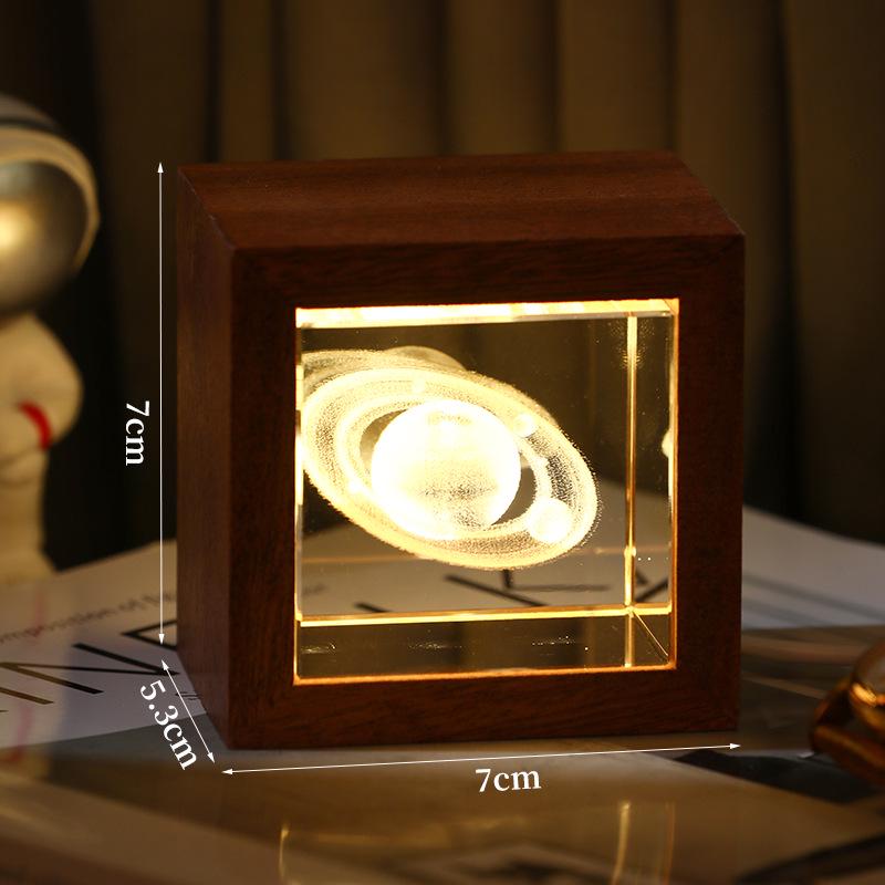 Ночной светильник 3D Galaxy Crystal Cube с деревянной основой - настольное украшение с подсветкой, идеальный подарок на день рождения