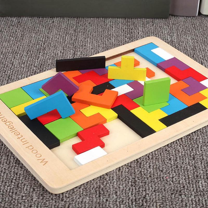 3D Wooden Puzzle Toy Color Shape Cognition Brain Games for Children Wood Jigsaw Puzzles Toys Tangrams for Children Kids