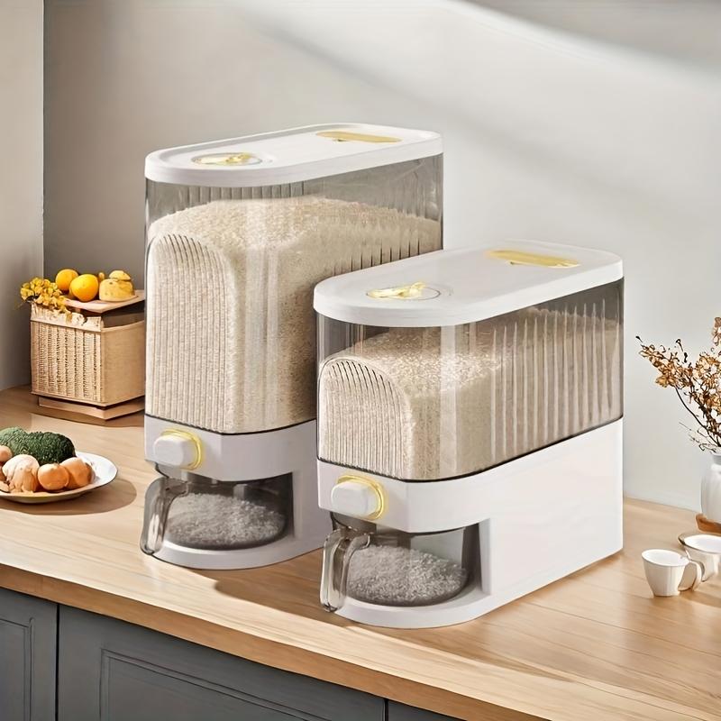 2-в-1 большой дозатор риса и контейнер для хранения сухих продуктов с мерным стаканом и шкалой времени, откидной пластиковый кухонный органайзер для зерен