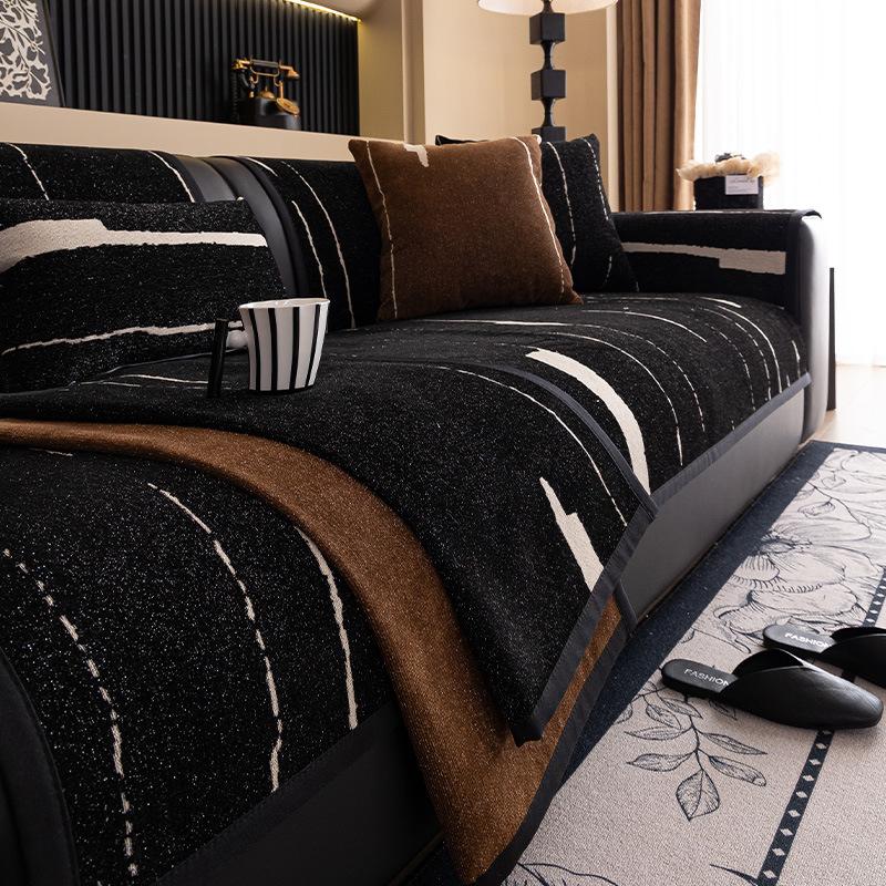 Шенилловая подушка для дивана, универсальная для всех сезонов, нескользящая и грязеотталкивающая подушка для сиденья Новый чехол для кожаного дивана Ткань для чехла