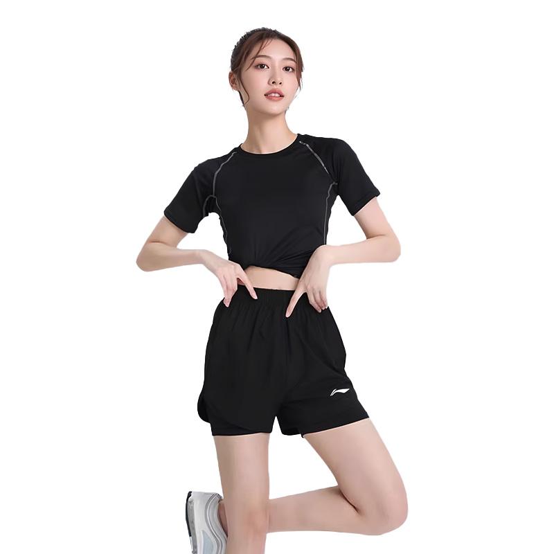 Li Ning Sports Shorts Women's Classic Black Women's Fit Thin Mock Two Piece DACH233