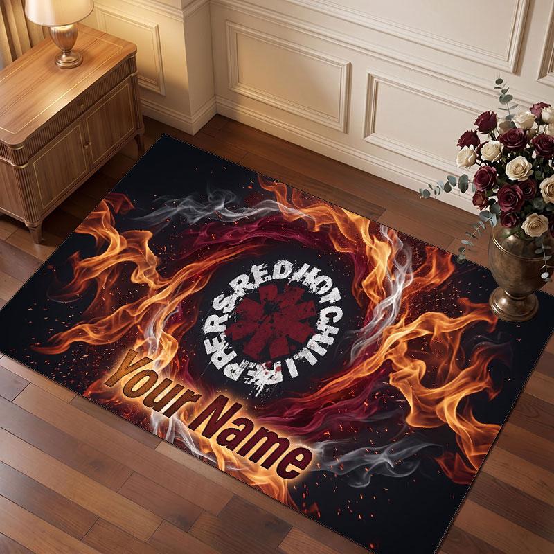 Red Hot Chili Peppers Personalized Crystal Velvet Carpet, Customized Name Text Soft Anti‑Slip Rug for Living Room Bedroom