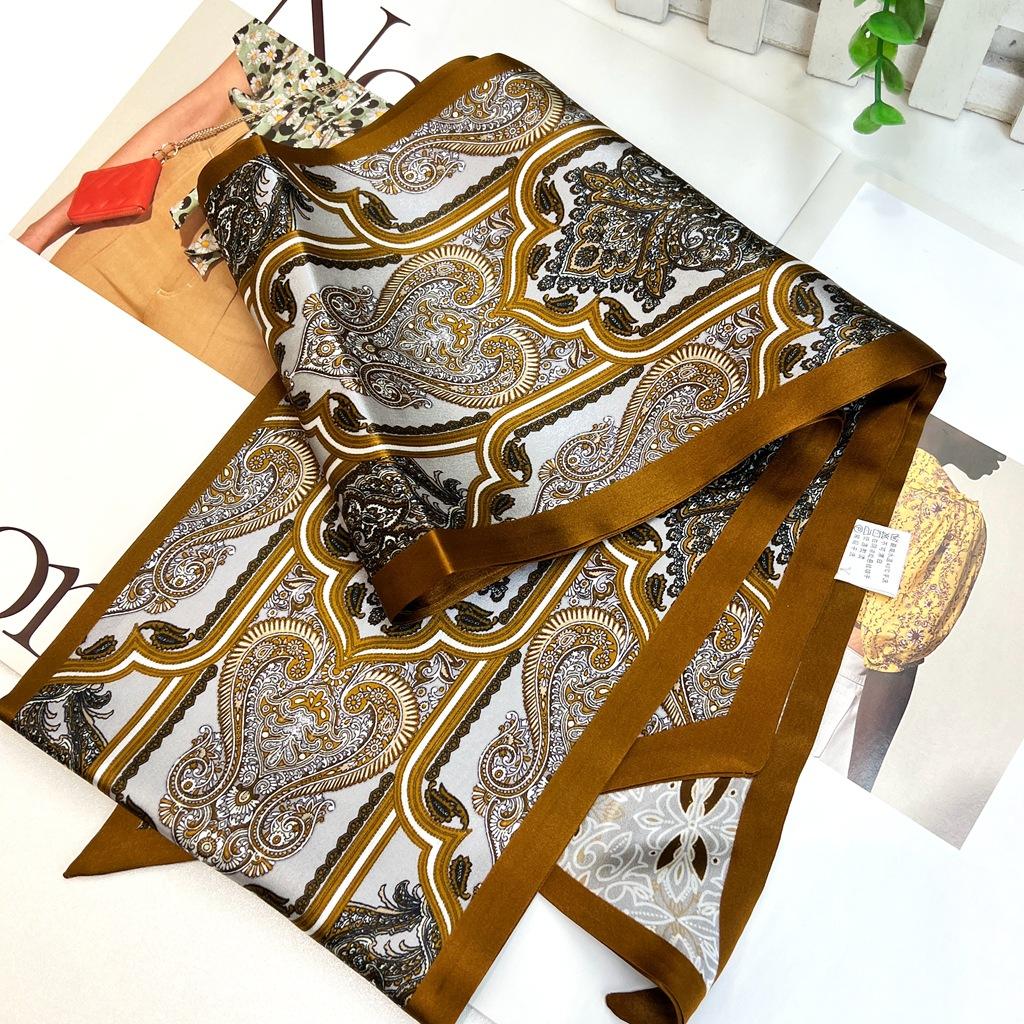 Silk Streamer 100% Mulberry Silk Texture Rhombus Pattern Double-Sided Versatile Retro Decorative Scarf Long Silk Scarf