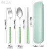Набор из 3 предметов Портативная вилка ложка палочки для еды Студенческий набор столовых приборов с коробкой Дорожный набор столовой посуды из нержавеющей стали