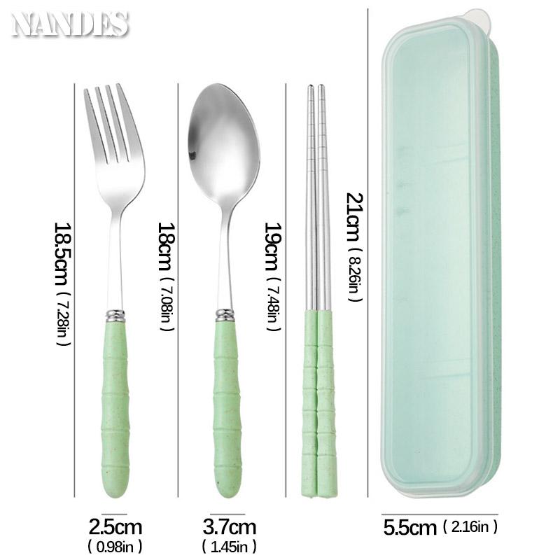 Набор из 3 предметов Портативная вилка ложка палочки для еды Студенческий набор столовых приборов с коробкой Дорожный набор столовой посуды из нержавеющей стали